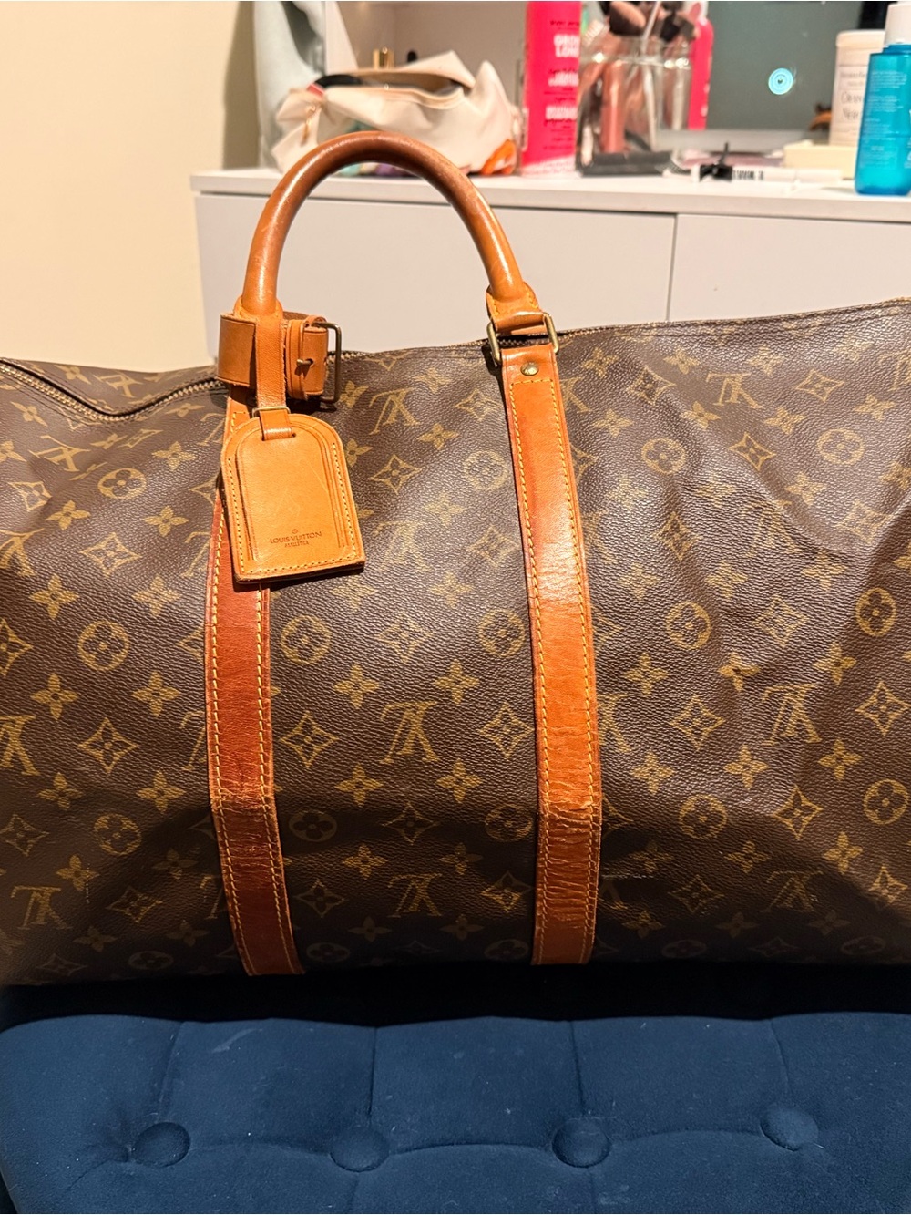Louis Vuitton Monogram Canvas Travel Duffel with Tan Leather Trim